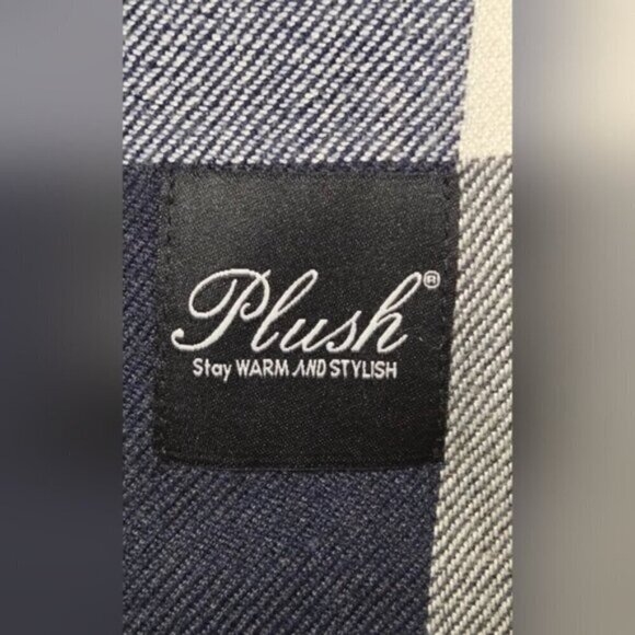 Plush Blue and black Gray Plaid Scarf Cozy Warm Winter Shawl Oversize - Picture 11 of 11